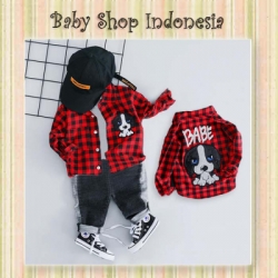 Setelan Baju Kotak Merah Puppy  large